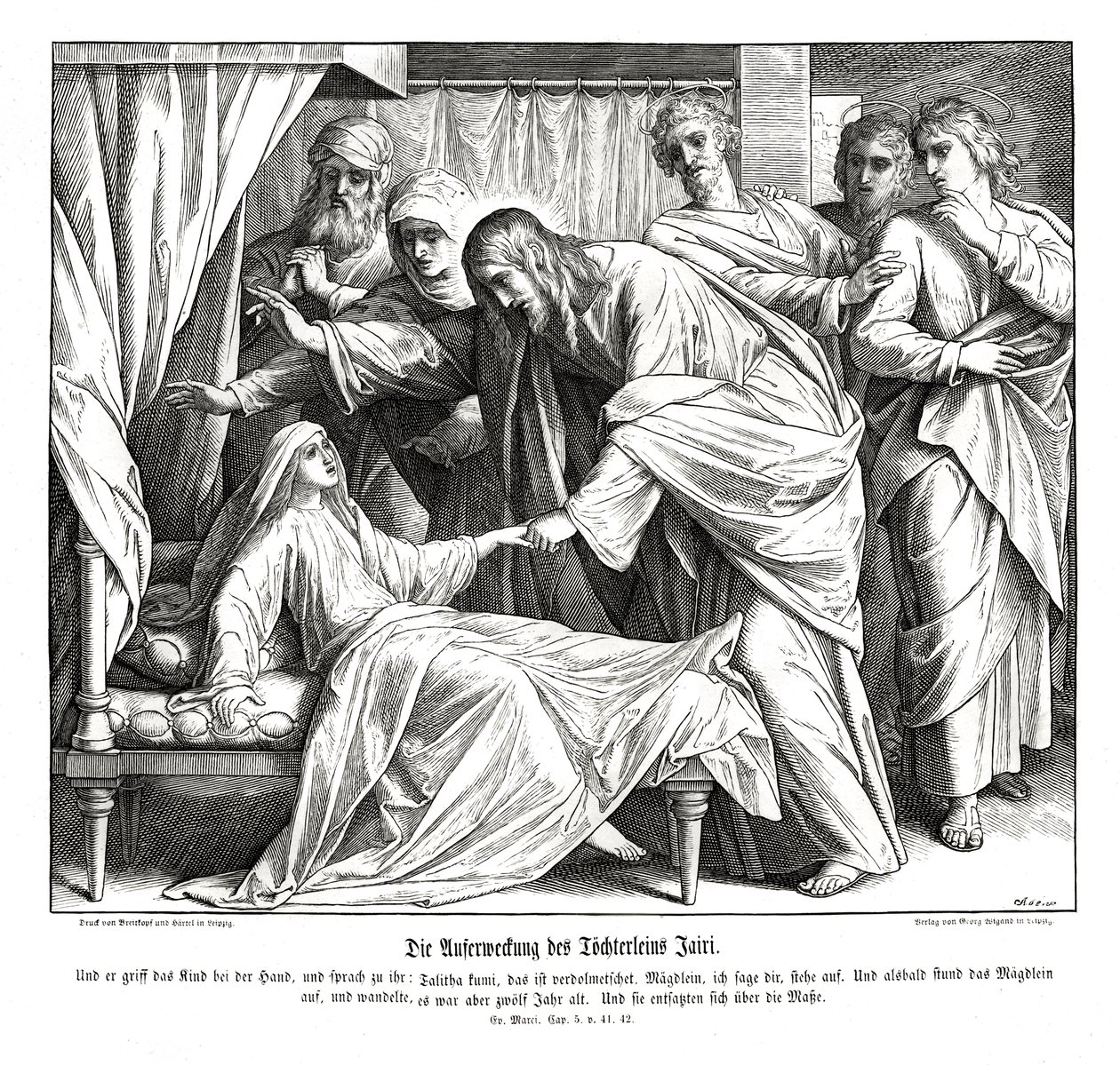 Jesus desperta a menina, Evangelho de Marcos de Julius Schnorr von Carolsfeld