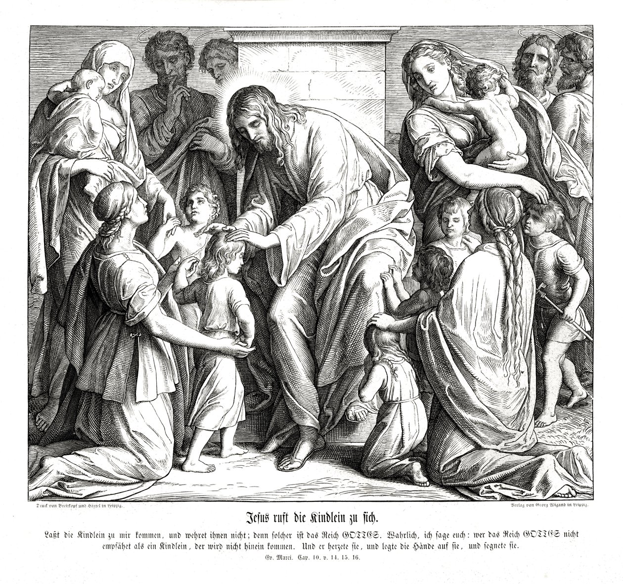 Jesus chama as crianças para ele, Evangelho de Marcos de Julius Schnorr von Carolsfeld