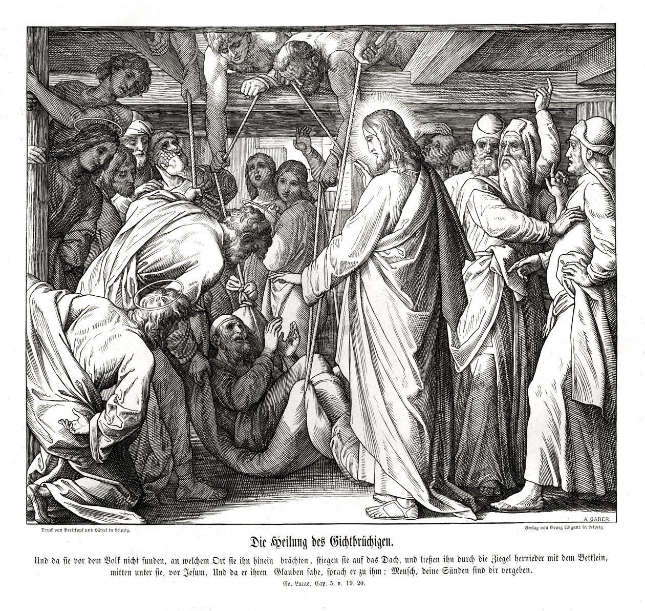 Jesus cura o homem paralítico, Evangelho de Lucas de Julius Schnorr von Carolsfeld