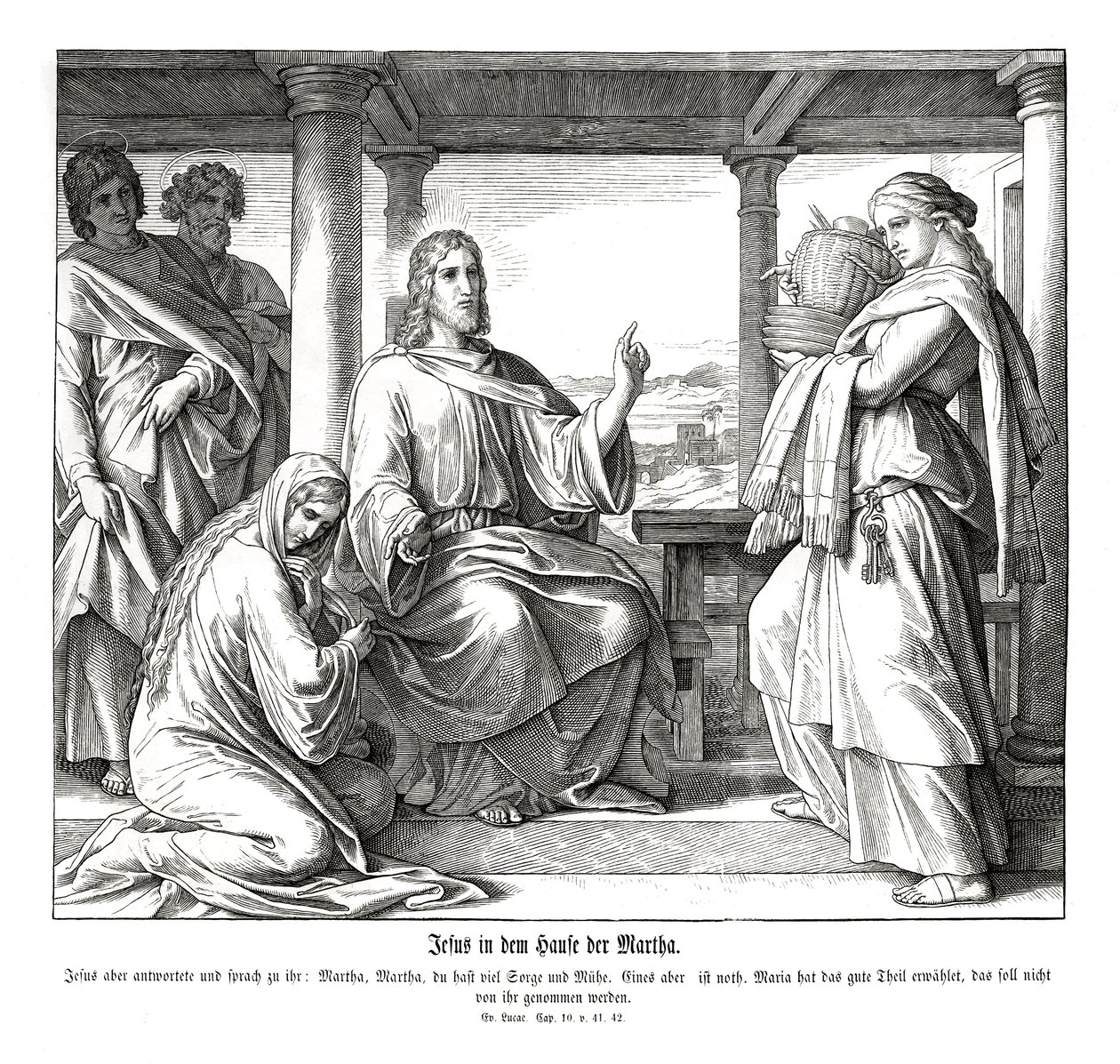 Jesus na casa de Marta, Evangelho de Lucas de Julius Schnorr von Carolsfeld