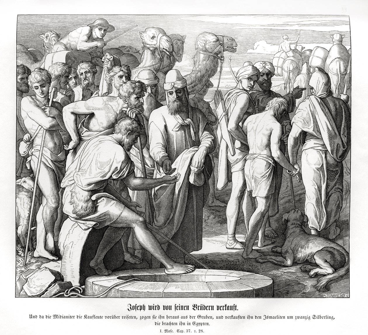 José é vendido por seus irmãos, Gênesis. de Julius Schnorr von Carolsfeld