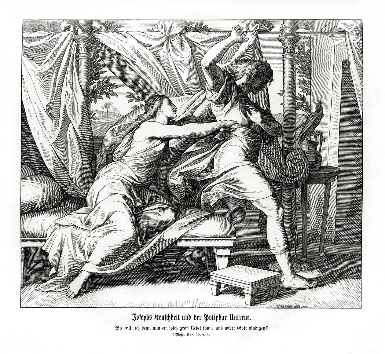 José se recusa a mentir com Potifar, Gênesis de Julius Schnorr von Carolsfeld