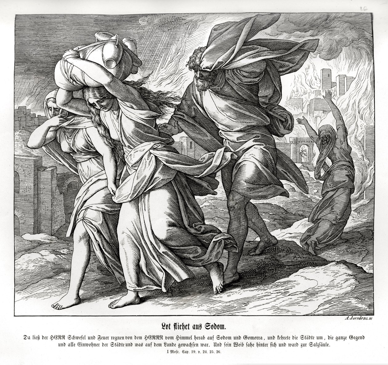 Ló e sua família fogem de Sodoma, Gênesis de Julius Schnorr von Carolsfeld