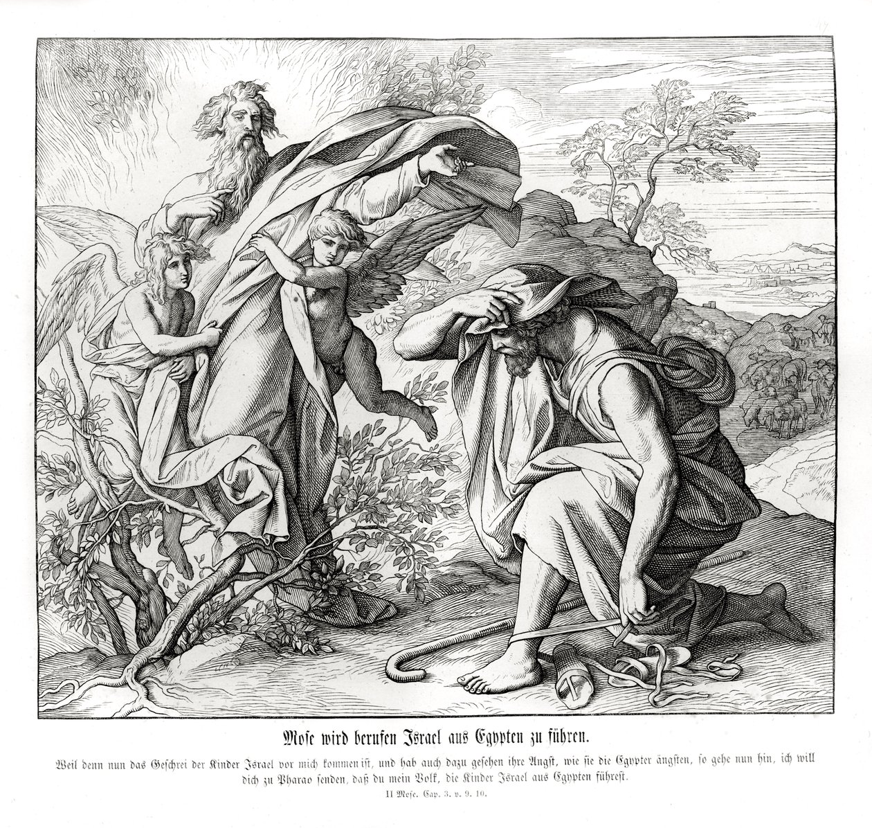 Moisés e o arbusto em chamas, Êxodo de Julius Schnorr von Carolsfeld