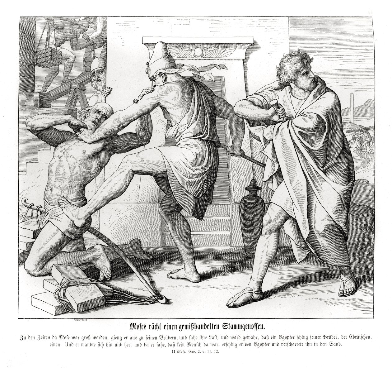 Moisés vingou os maus-tratos aos seus irmãos, Êxodo. de Julius Schnorr von Carolsfeld