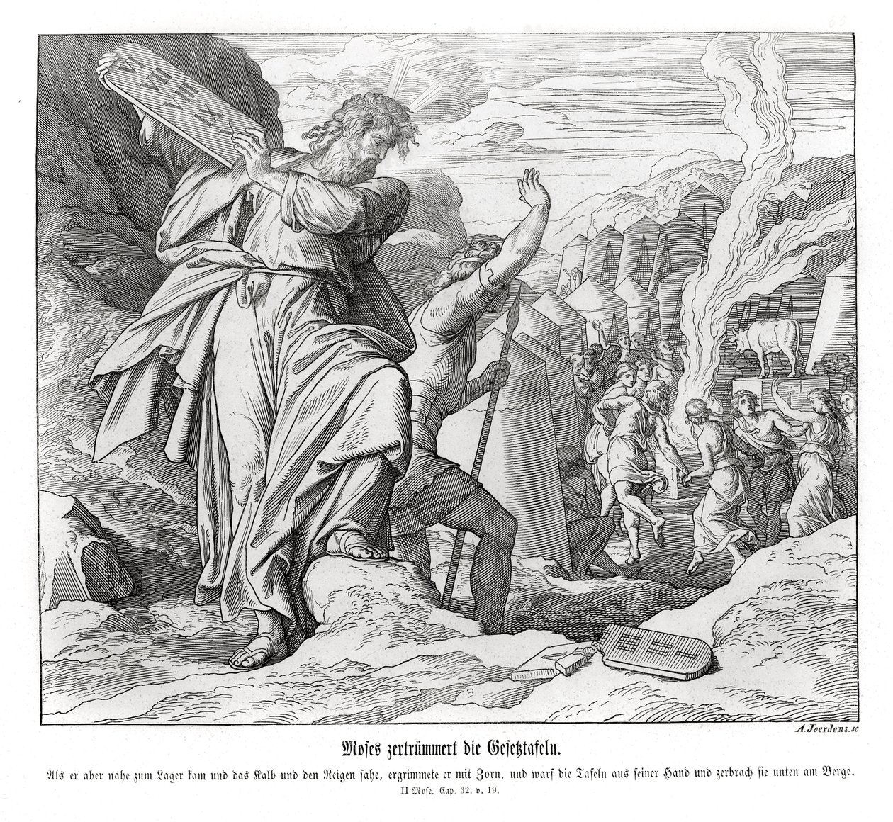 Moisés quebra os comprimidos do mandamento, Êxodo de Julius Schnorr von Carolsfeld