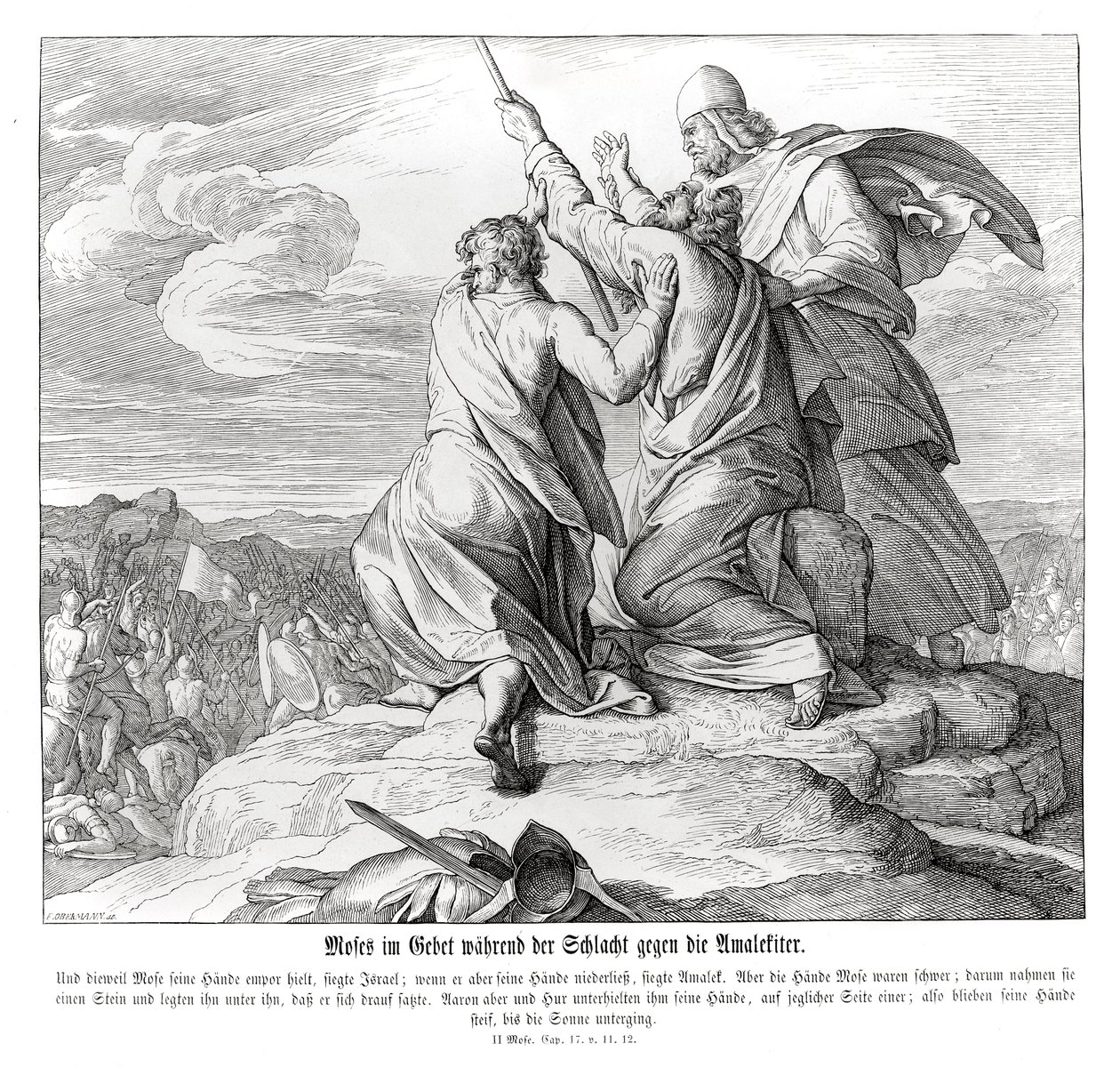 Moisés reza durante a batalha com Amalek, Exodus de Julius Schnorr von Carolsfeld