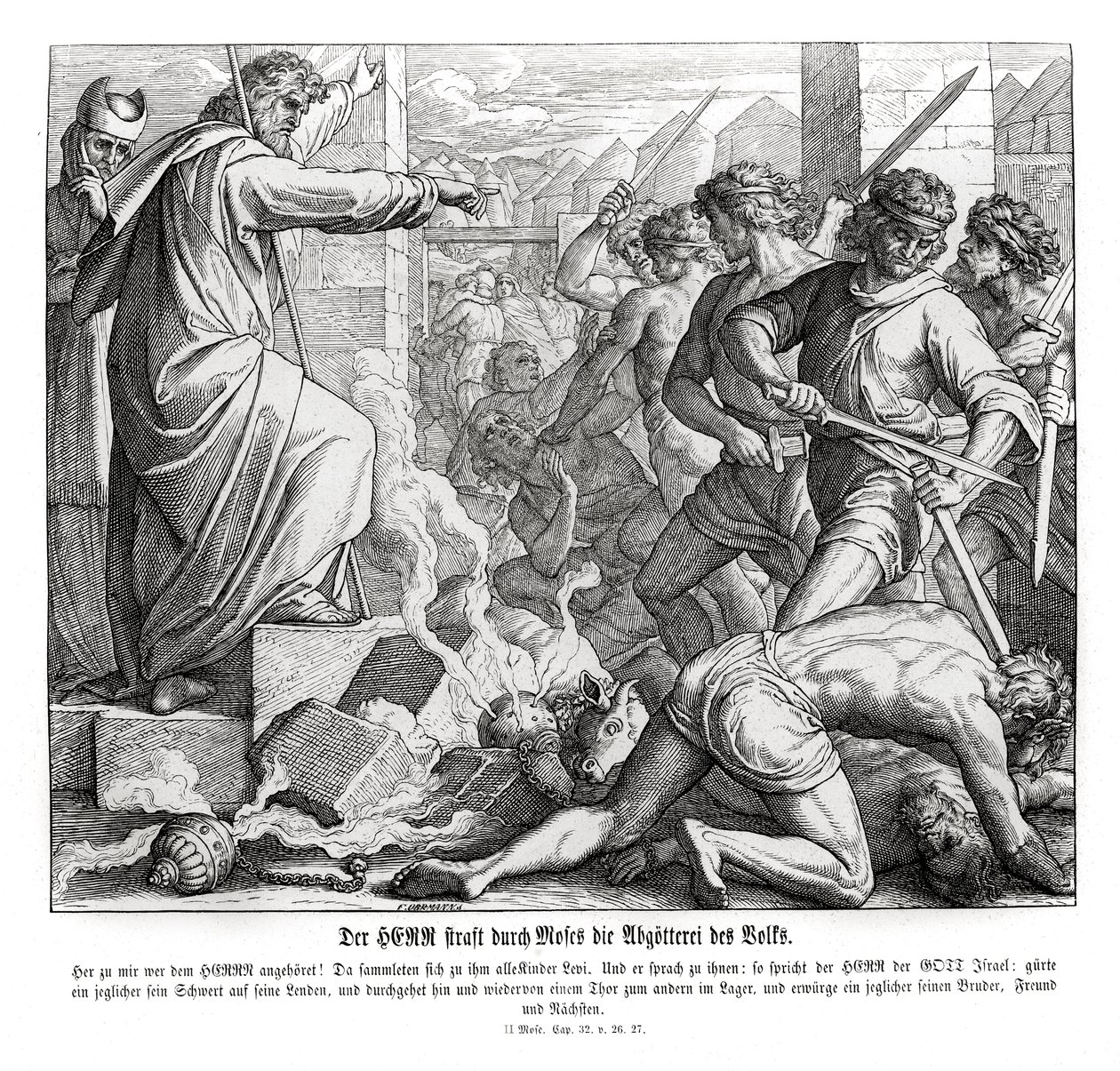 Moisés pune o povo por sua idolatria, Êxodo de Julius Schnorr von Carolsfeld