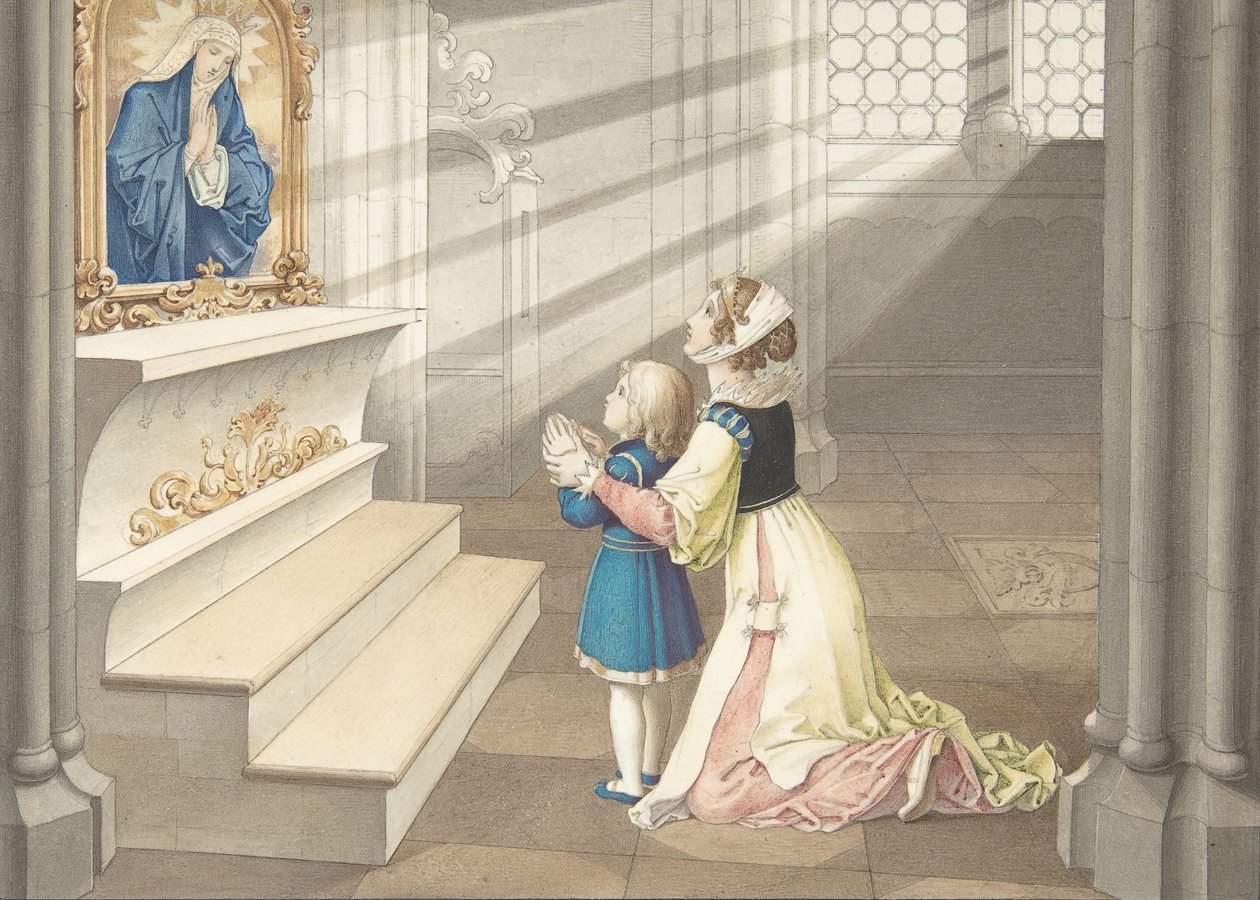 Mãe e filha em oração, ca. 1811-17. de Julius Schnorr von Carolsfeld