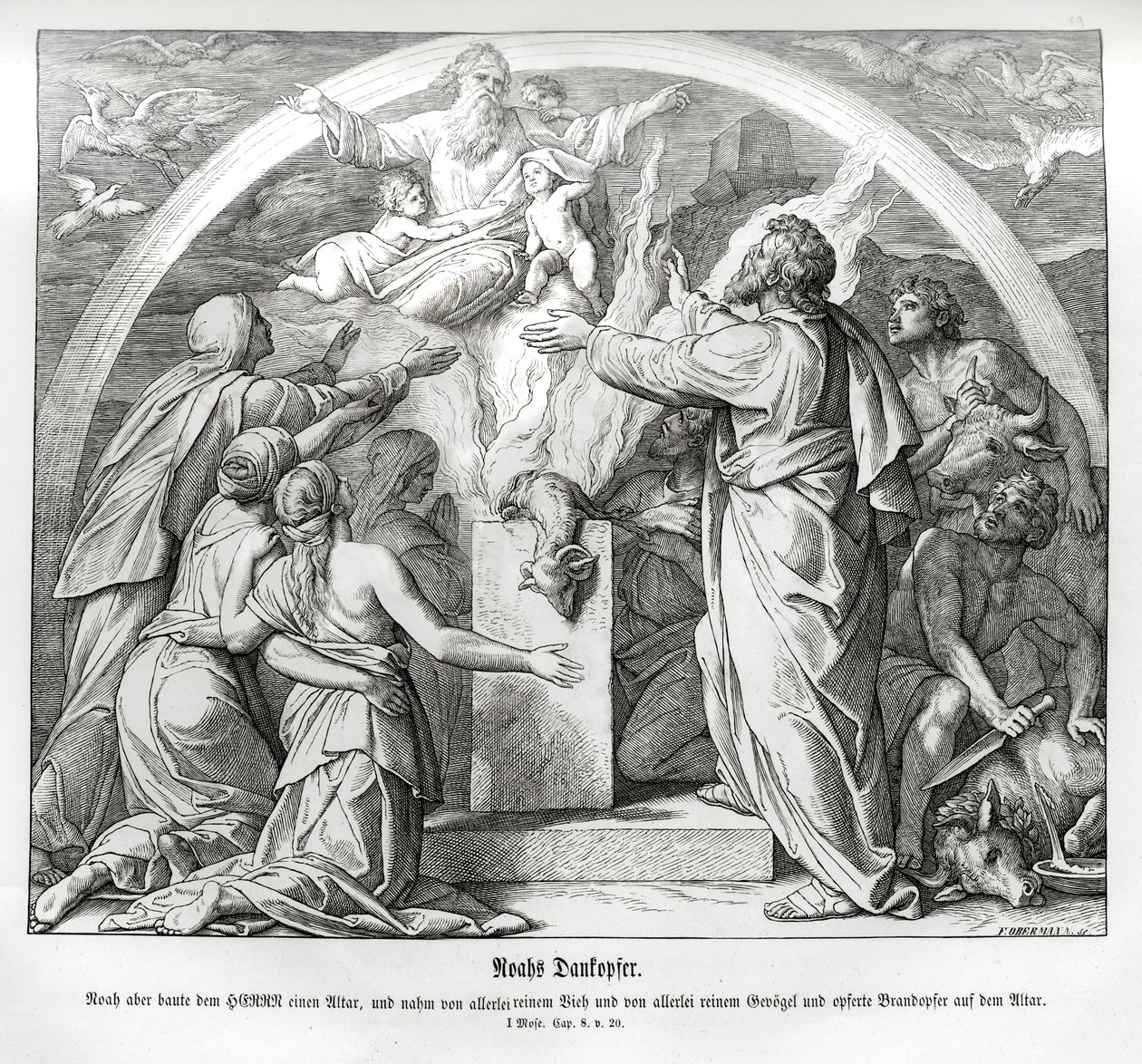 A oferta de agradecimento de Noé após a inundação, Génesis de Julius Schnorr von Carolsfeld