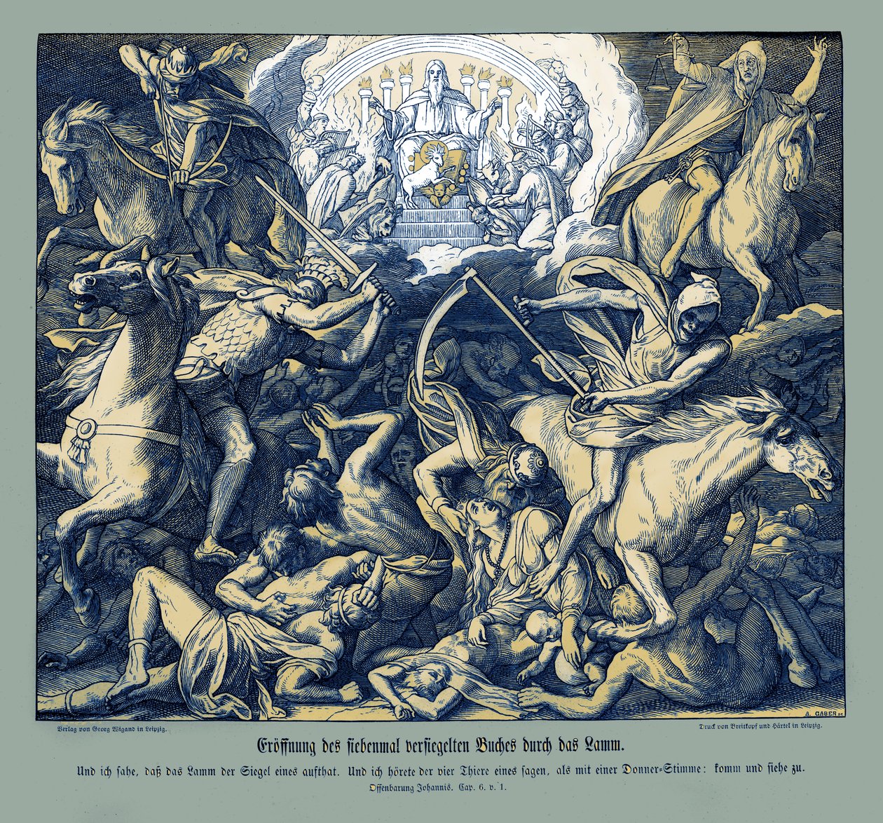Abertura do primeiro selo pelo Cordeiro, Apocalipse de Julius Schnorr von Carolsfeld