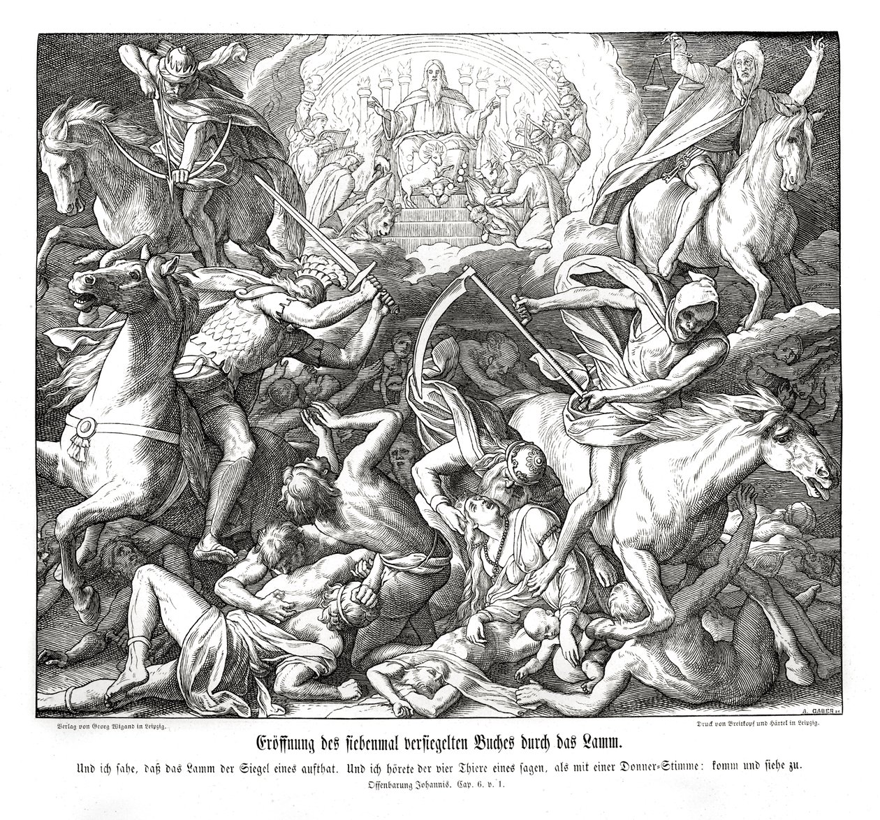 Abertura do primeiro selo pelo Cordeiro, Apocalipse de Julius Schnorr von Carolsfeld
