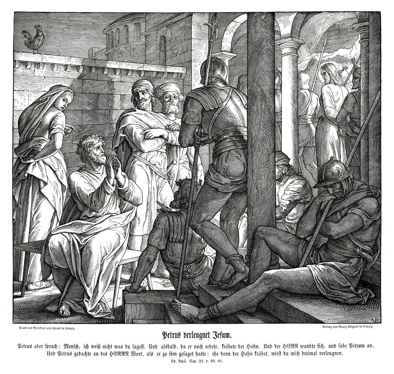 Pedro nega Jesus, Evangelho de Lucas de Julius Schnorr von Carolsfeld
