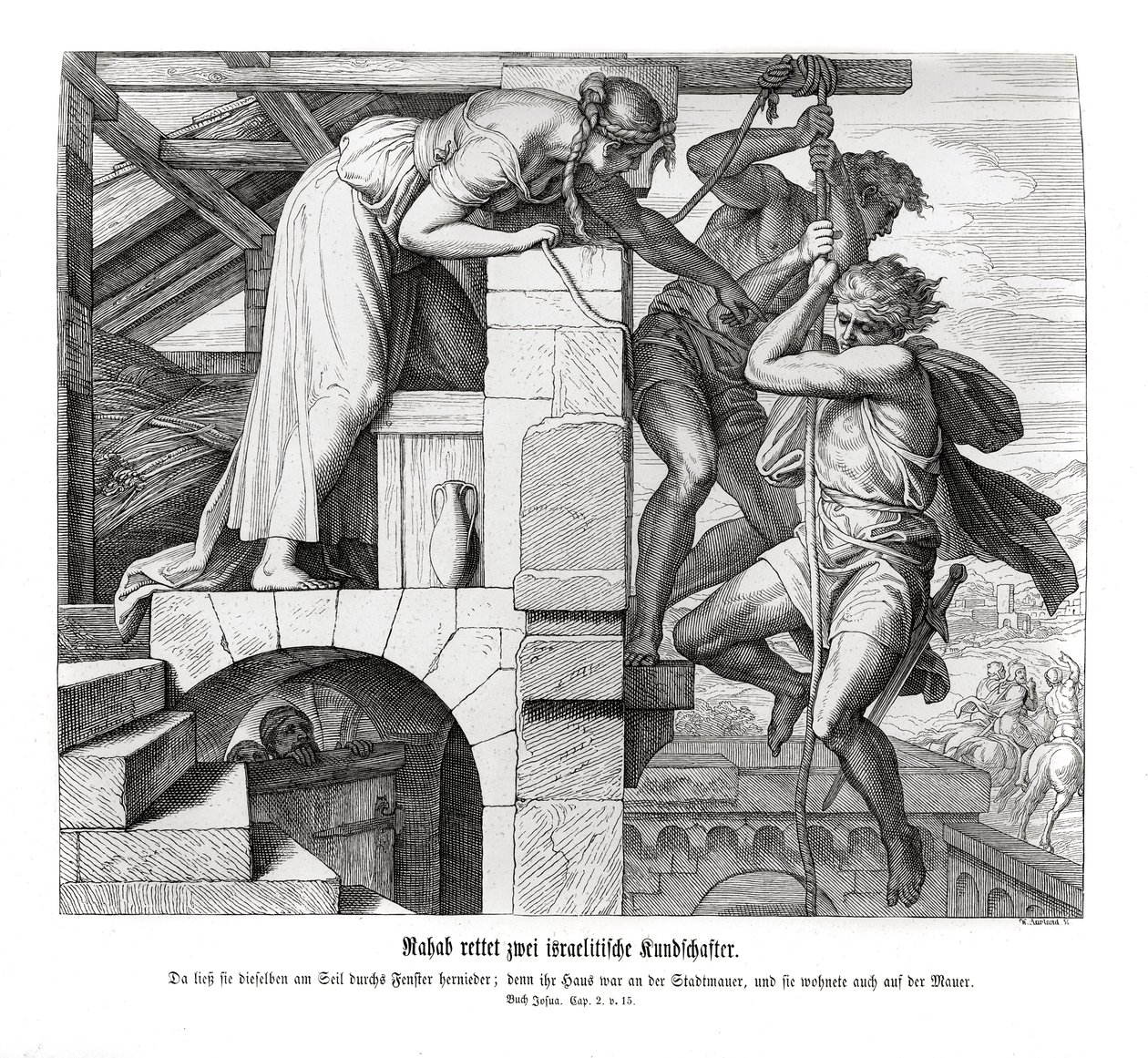 Raabe resgata dois homens israelitas, Josué de Julius Schnorr von Carolsfeld