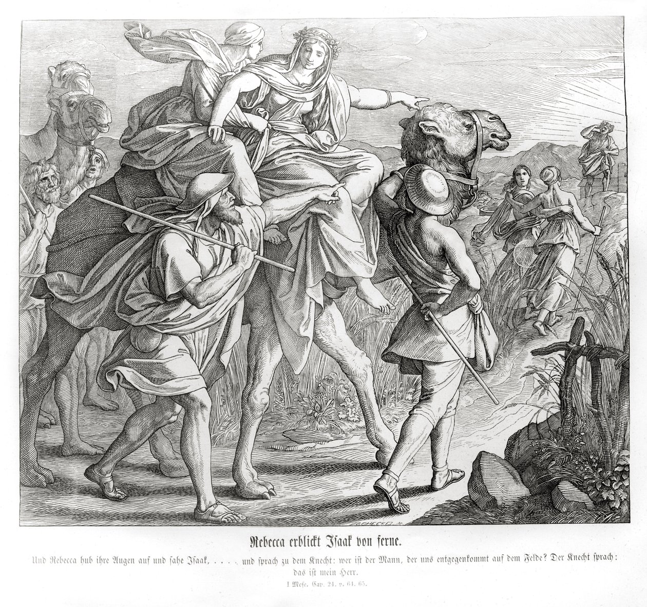 Rebecca vê Isaac de longe, Gênesis de Julius Schnorr von Carolsfeld