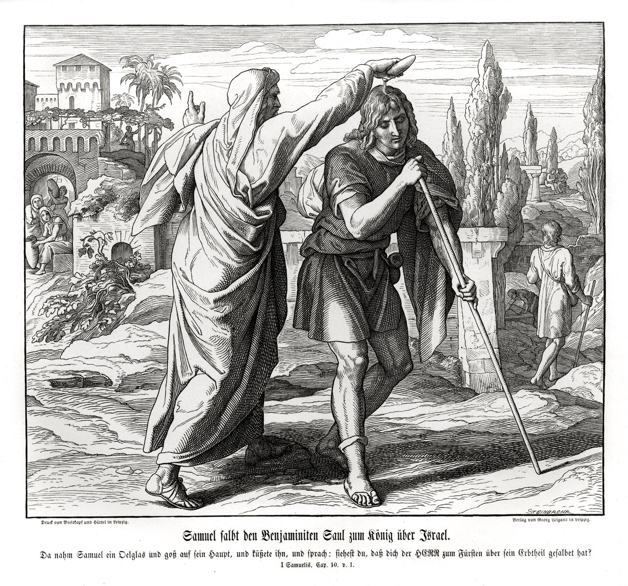 Samuel anota Saul como Rei de Israel de Julius Schnorr von Carolsfeld