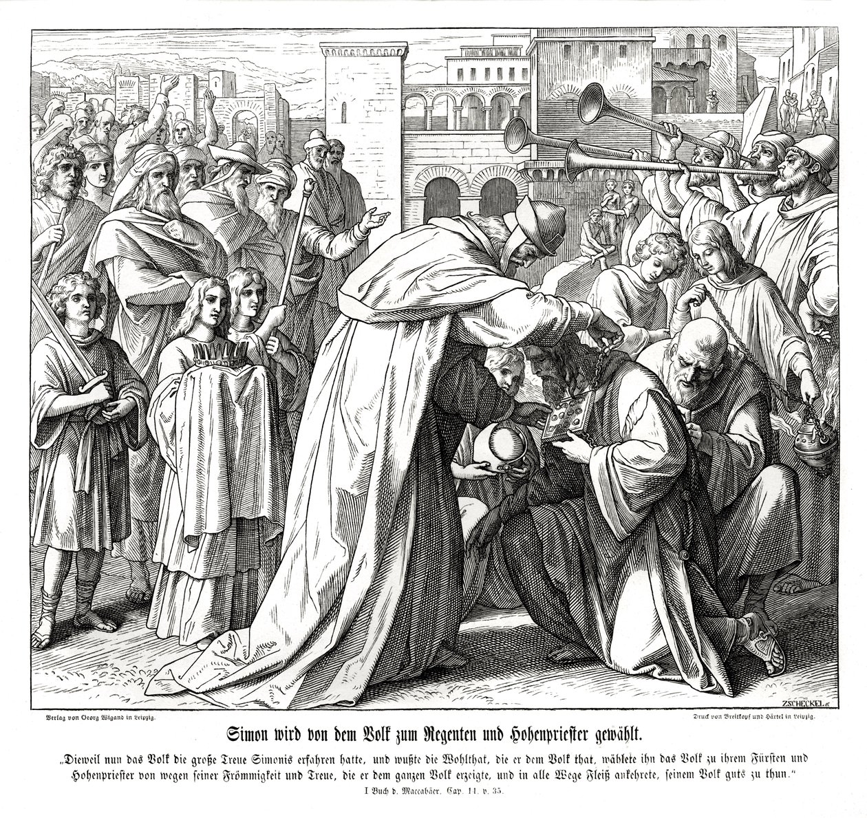 Simon é nomeado sumo sacerdote. de Julius Schnorr von Carolsfeld