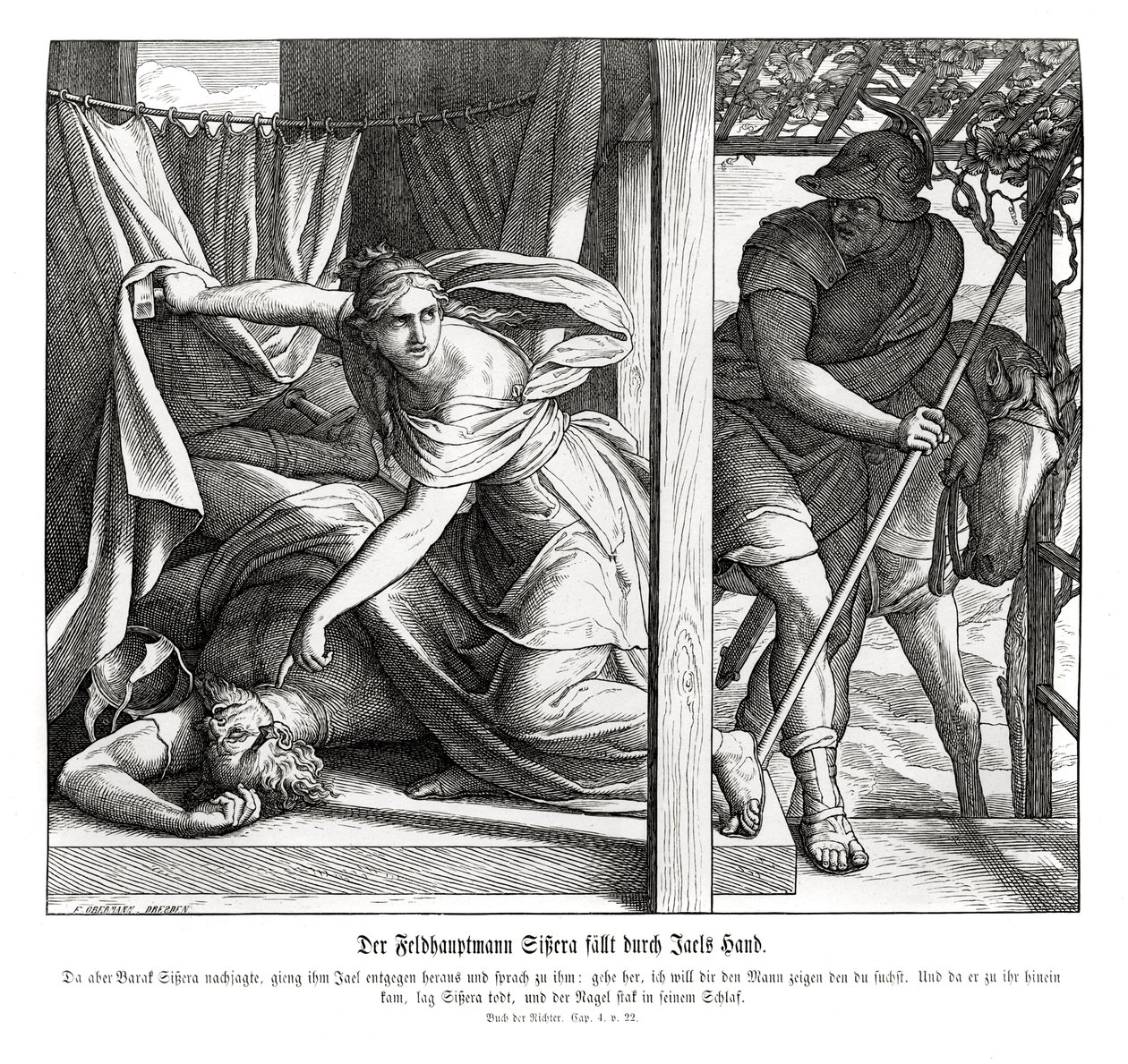 Sisera é morto por Jael, juízes. de Julius Schnorr von Carolsfeld