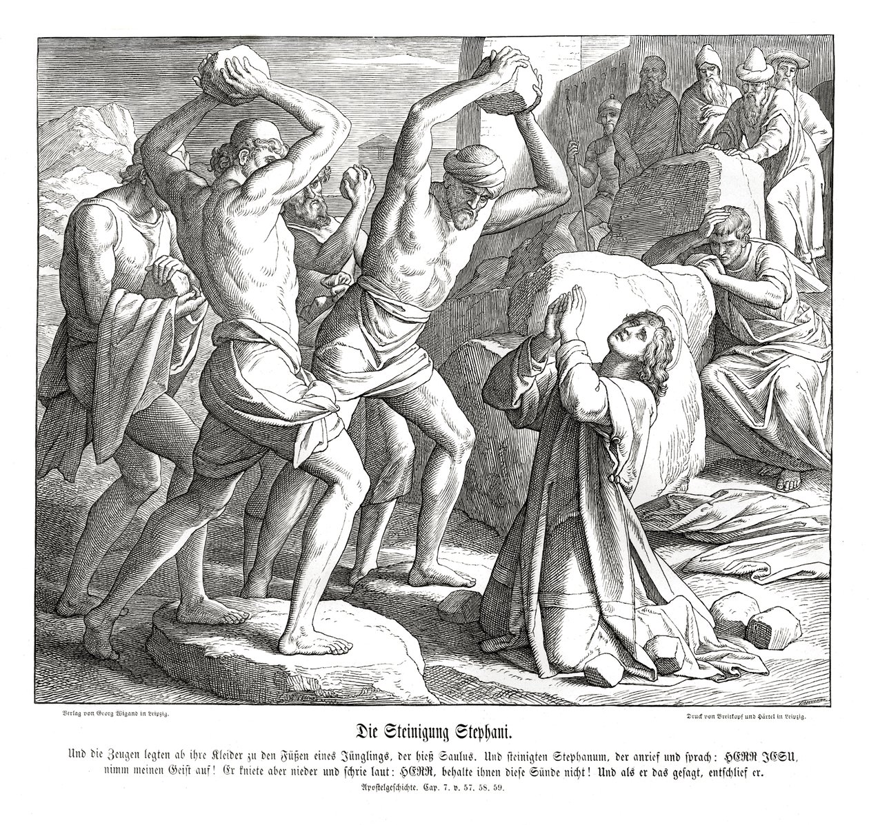 Apedrejamento de Estêvão, Atos dos Apóstolos de Julius Schnorr von Carolsfeld