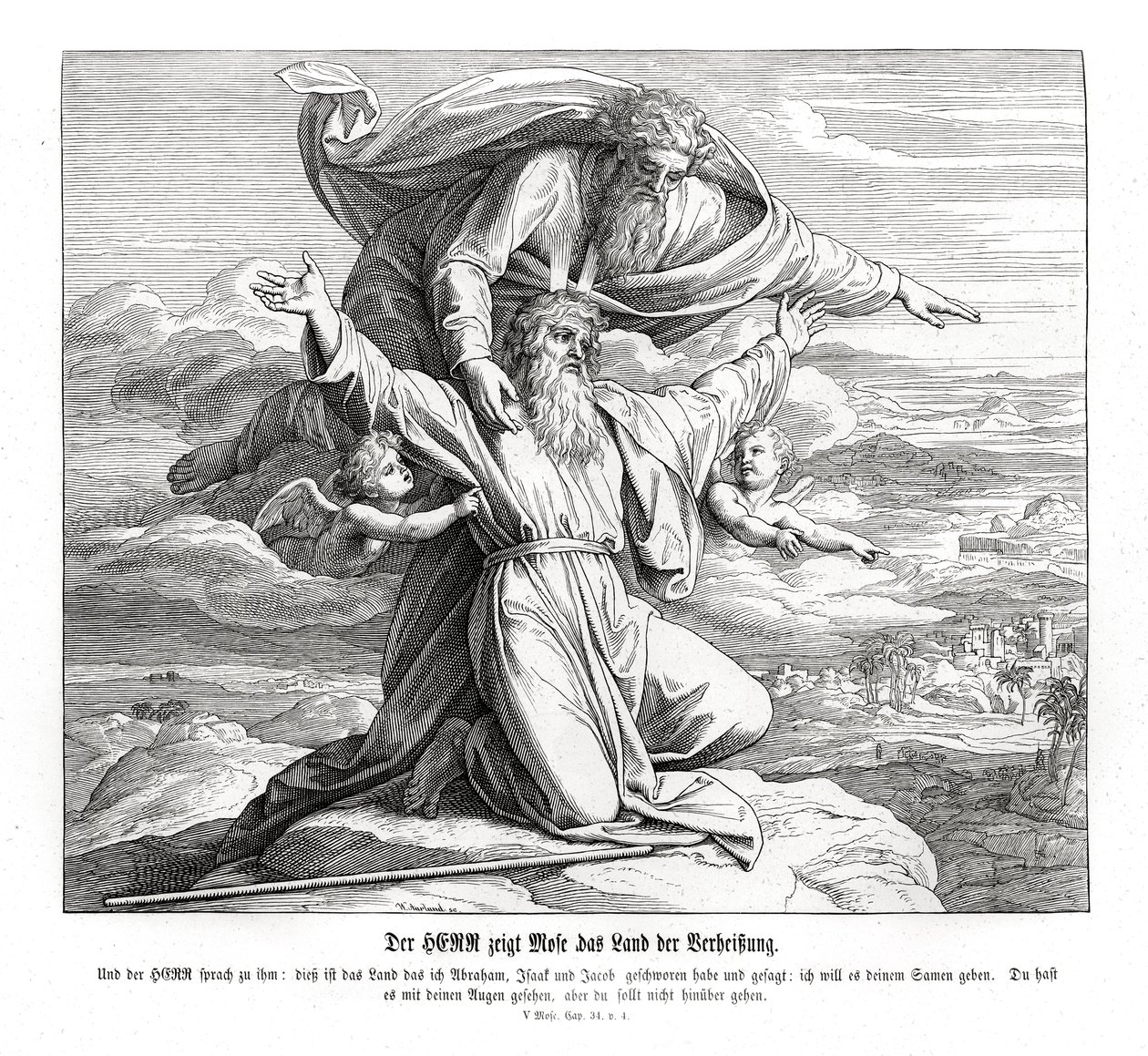 O Senhor mostra a Moisés a terra prometida, Deuteronômio. de Julius Schnorr von Carolsfeld