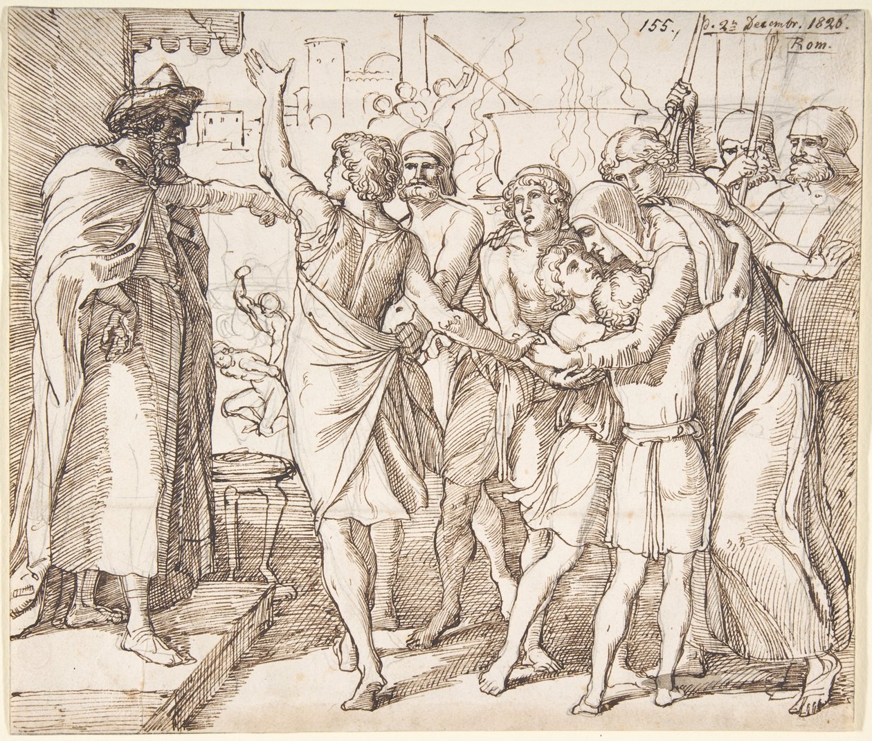 O martírio dos sete irmãos; verso: esboço de dois homens a lutar (?) de Julius Schnorr von Carolsfeld