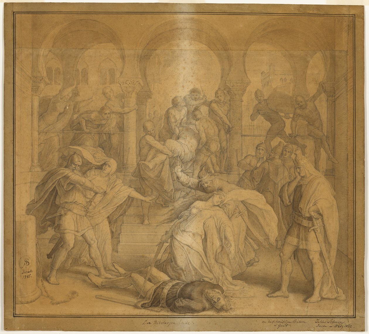 O fim dos Nibelungos - A morte de Kriemhild de Julius Schnorr von Carolsfeld