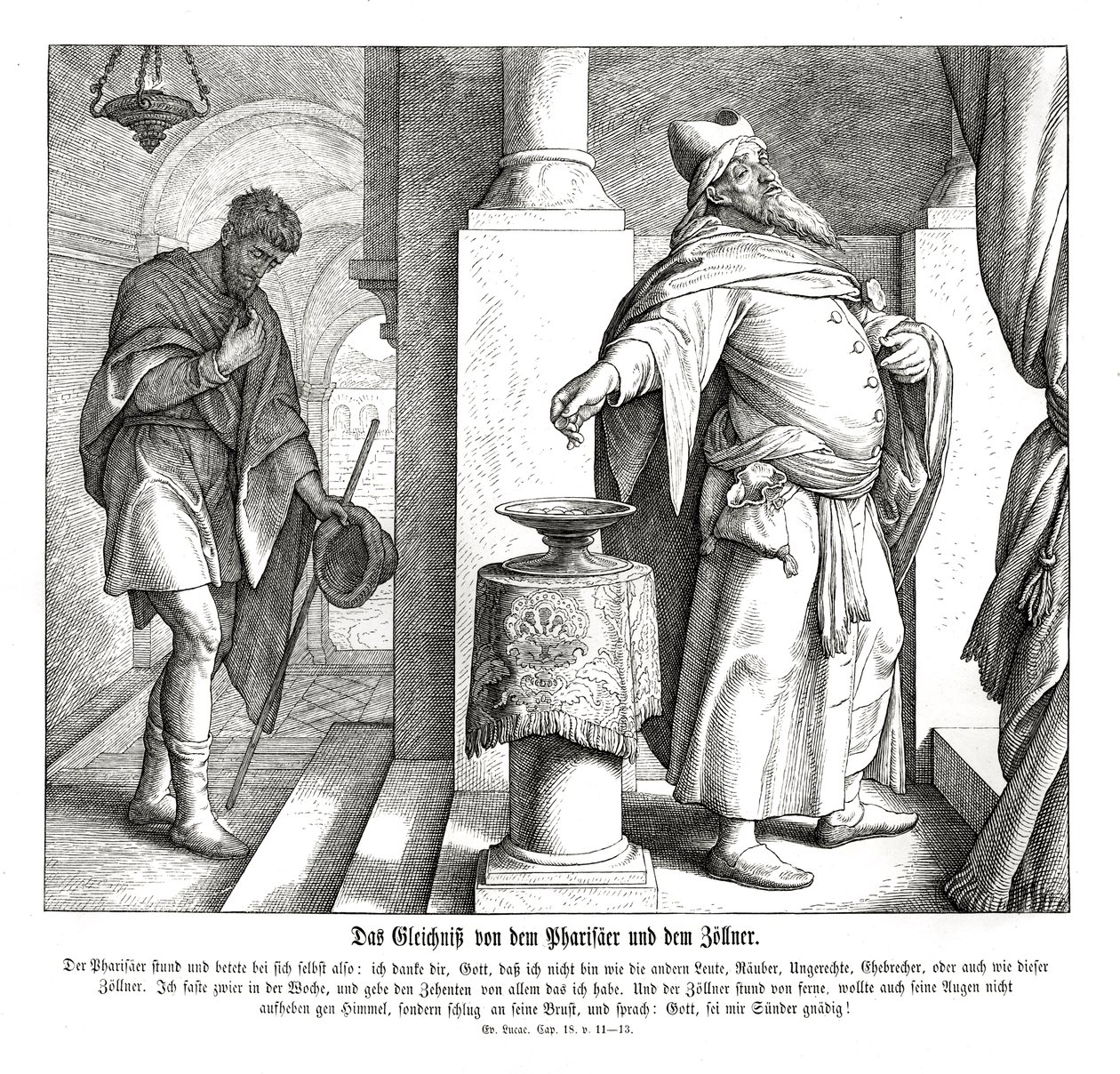 O fariseu e o publicano, Evangelho de Lucas de Julius Schnorr von Carolsfeld