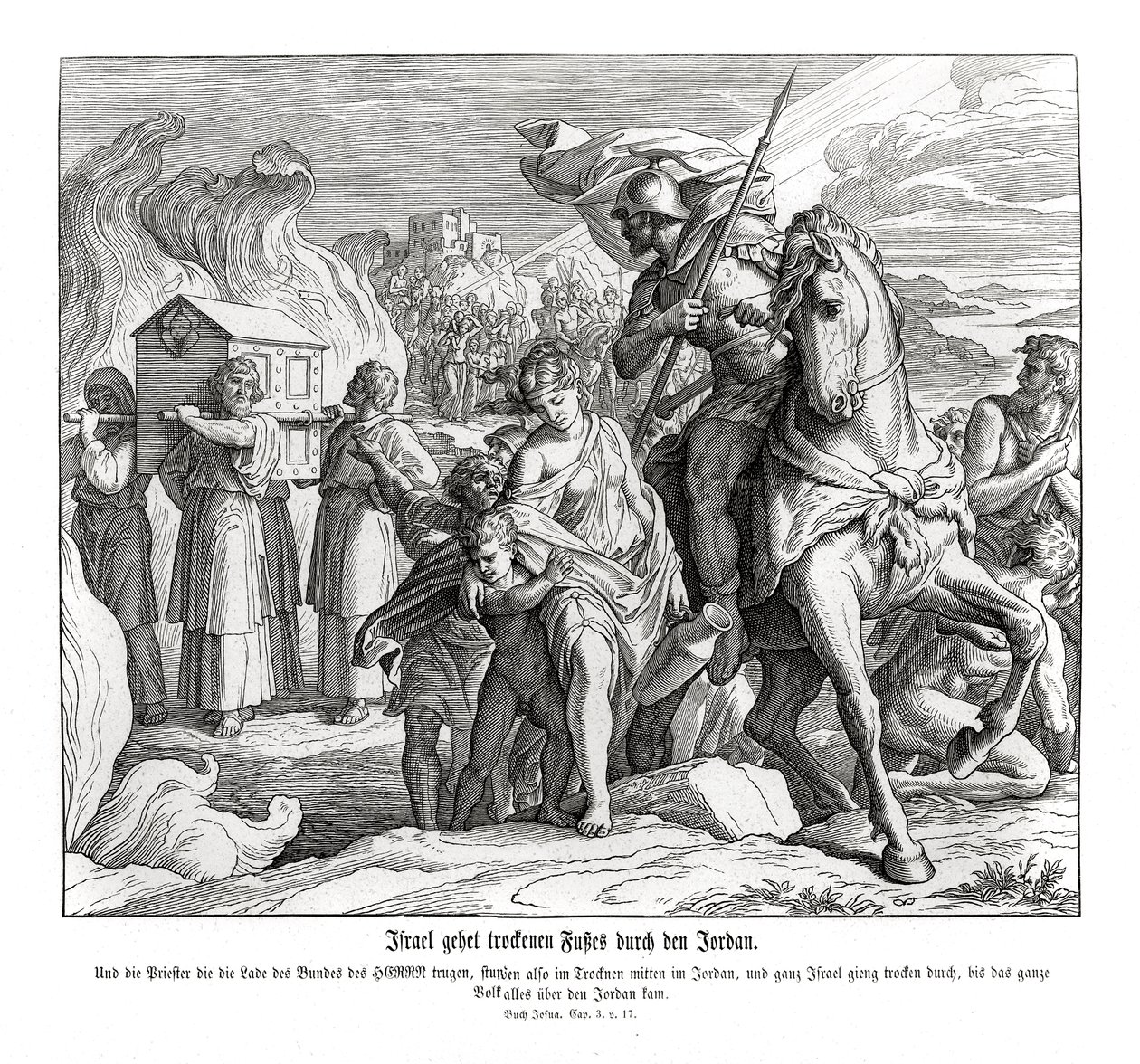A arca do pacto atravessando o Jordão, Joshua de Julius Schnorr von Carolsfeld