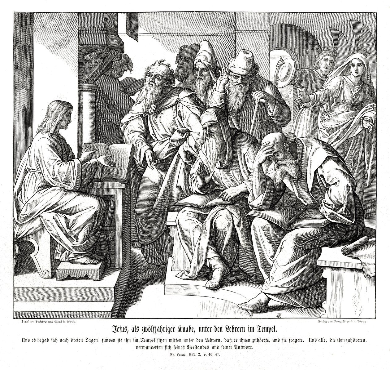 O menino Jesus no templo, Evangelho de Lucas de Julius Schnorr von Carolsfeld