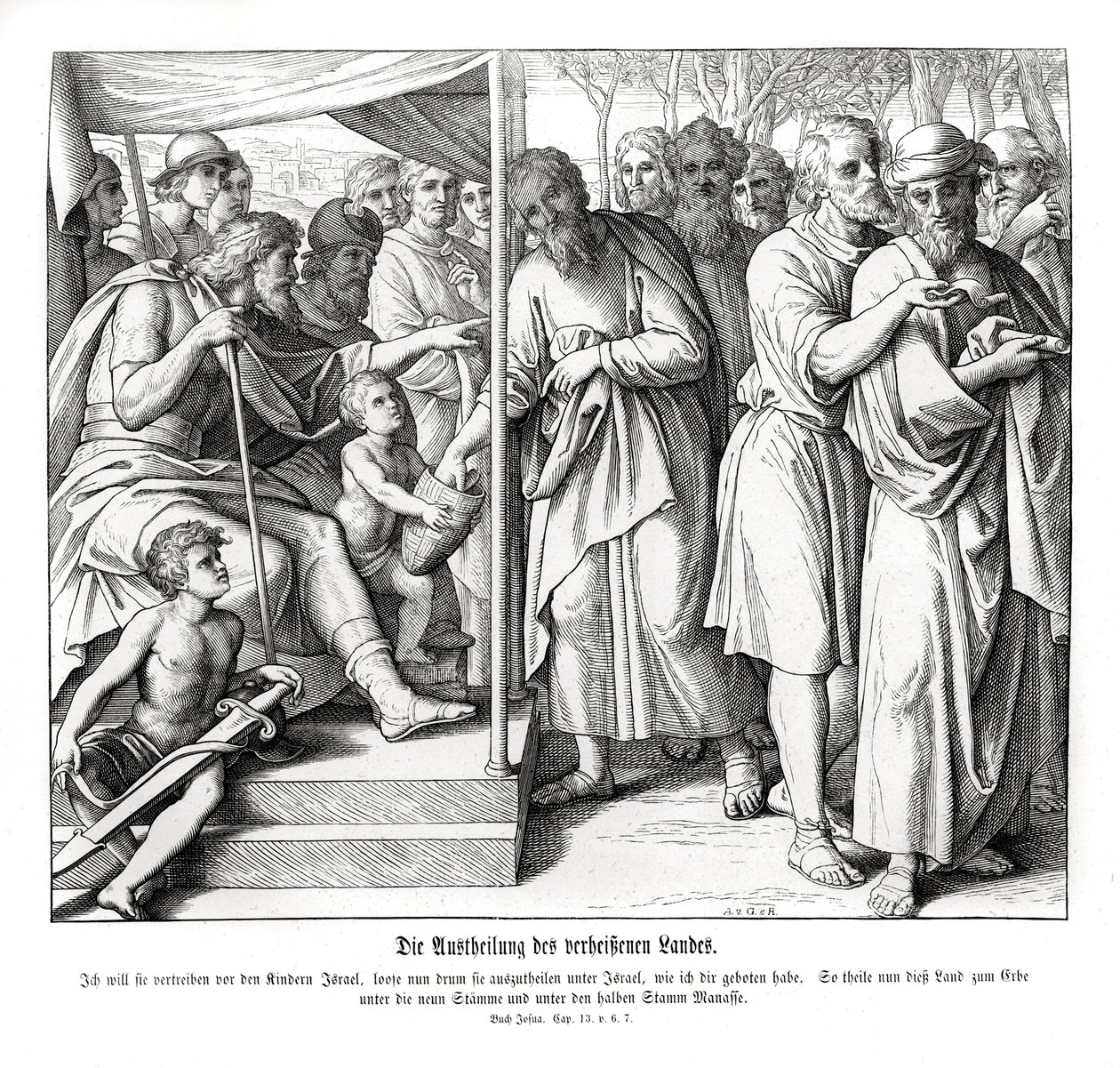 A divisão da terra prometida, Joshua de Julius Schnorr von Carolsfeld