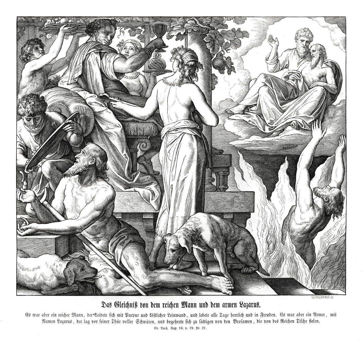 O homem rico e o mendigo Lázaro, Evangelho de Lucas de Julius Schnorr von Carolsfeld