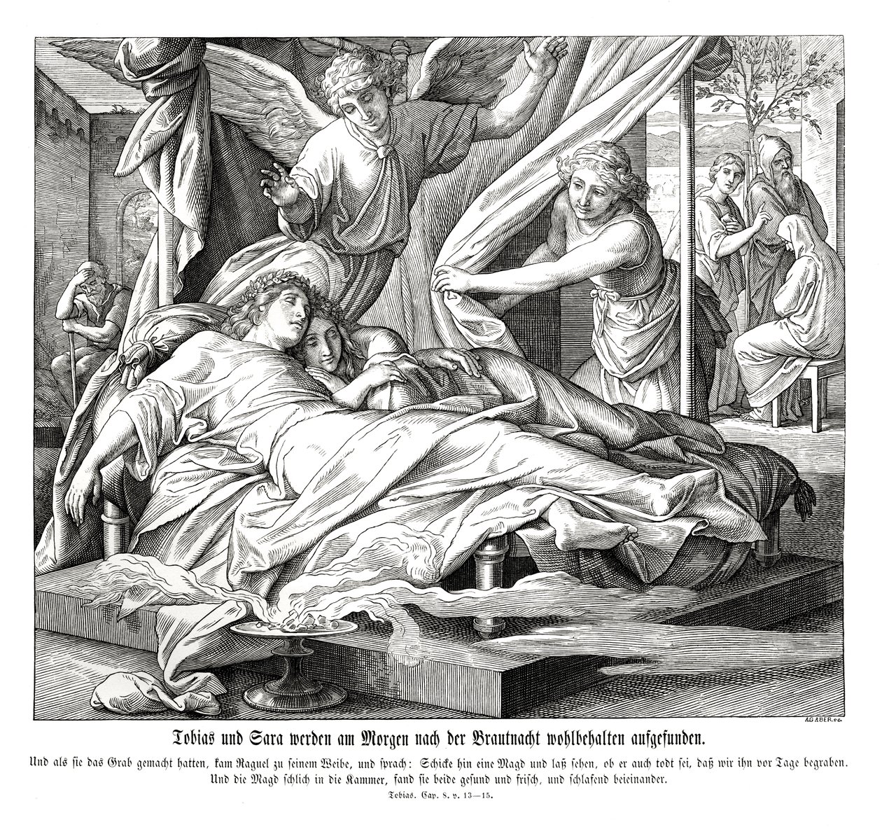 Tobias e Sarah são encontrados a salvo, Livro de Tobit de Julius Schnorr von Carolsfeld