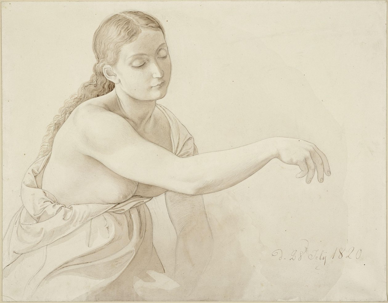 Figura feminina de meio-corpo com cabelo solto de Julius Schnorr von Carolsfeld