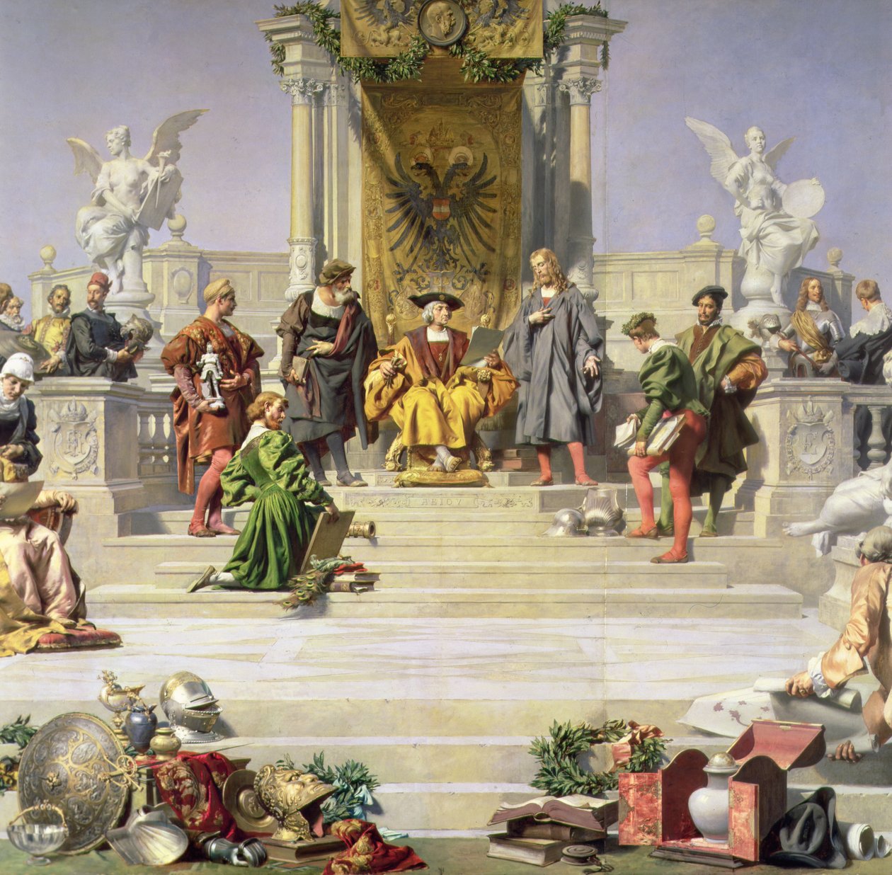 Patronato das Artes pela Casa de Habsburgo: seção central de uma pintura de teto, 1891 (ver também 70754 e 70756) de Julius Victor Berger
