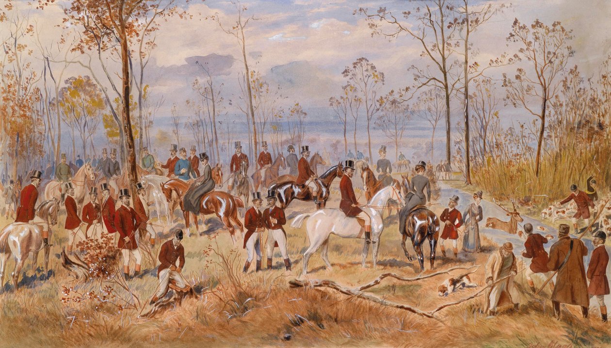 A caçada. Trabalho de Julius von Blaas (1845-1922), aguarela sobre papel, ca. 1890. arte austríaca de Julius von Blaas