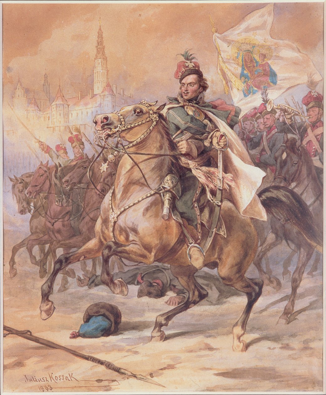 Kazimierz Pulawski (1747-1779) na batalha de Czestochowa, dezembro de 1770, 1883 (wc no cartão) de Juliusz Fortunat Kossak