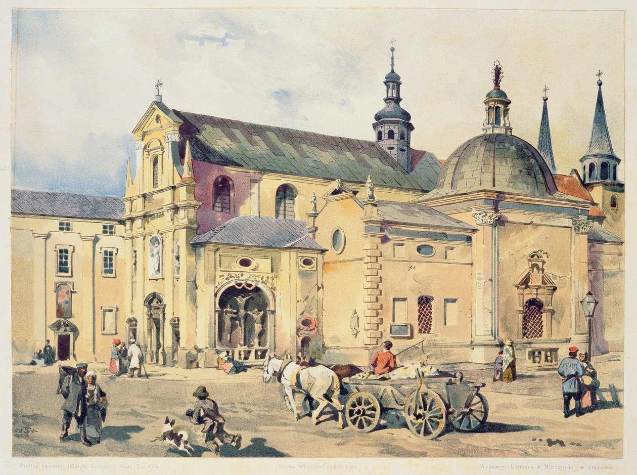 Igreja Carmelita da Annuciation, Cracóvia, de &39;Jóias da Cidade de Cracóvia&39;, publicada em 1899 de Juliusza and Tondosa Kossaka