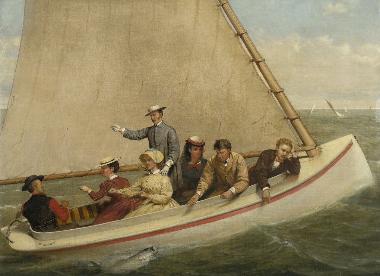Pesca em um Catboat em Great South Bay, 1871 de Junius Brutus Stearns