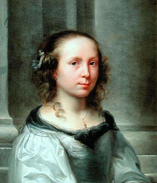 Retrato de uma rapariga com um olhar vigilante ou vigiado (óleo sobre tela) de Jurgen (attr. to) Ovens