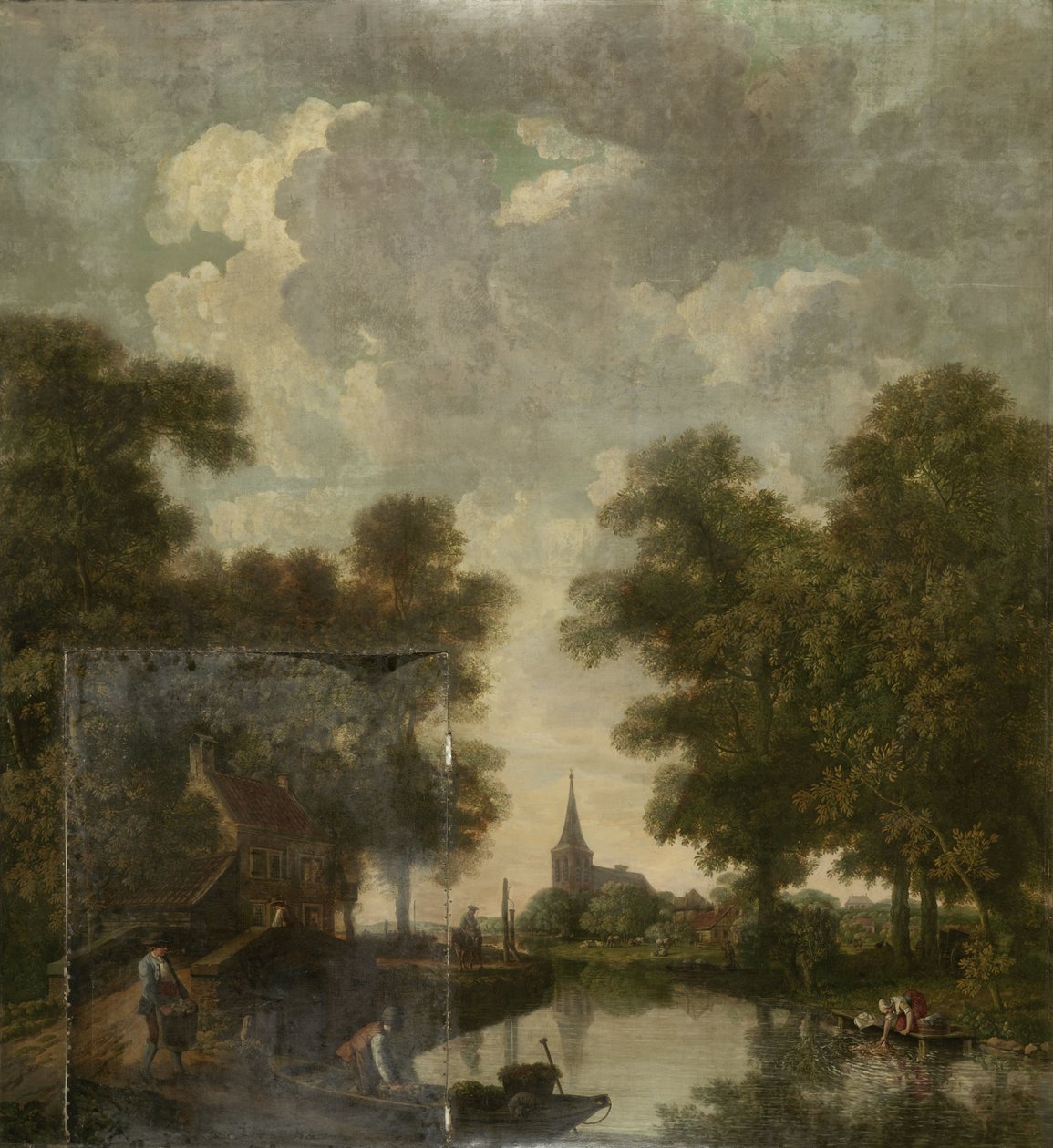 Pintura de papel de parede com uma paisagem holandesa com um rio de Jurriaan Andriessen (attributed to)