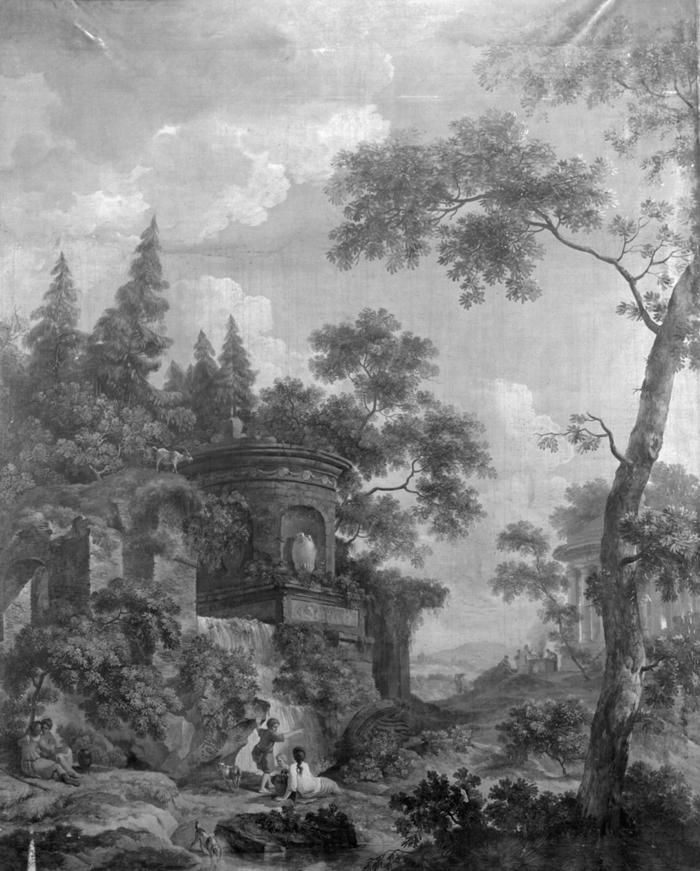Papel de parede com paisagem arcádica, pertencente à sala do n.º 40 da Herengracht de Jurriaan Andriessen