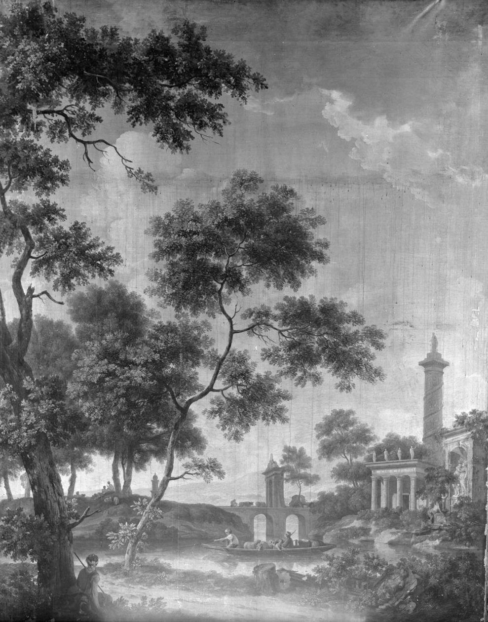 Papel de parede com paisagem arcádica, pertencente à sala do n.º 40 da Herengracht de Jurriaan Andriessen