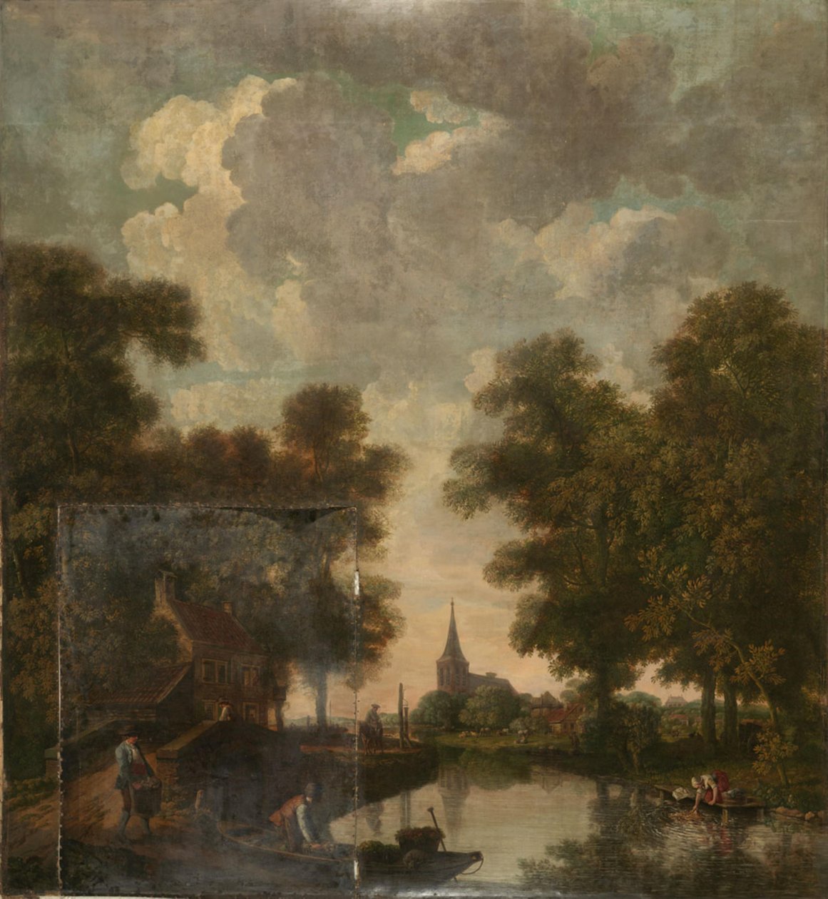 Papel de parede com uma paisagem holandesa, pertencente à sala do n.º 22 da Nieuwe Doelenstraat de Jurriaan Andriessen