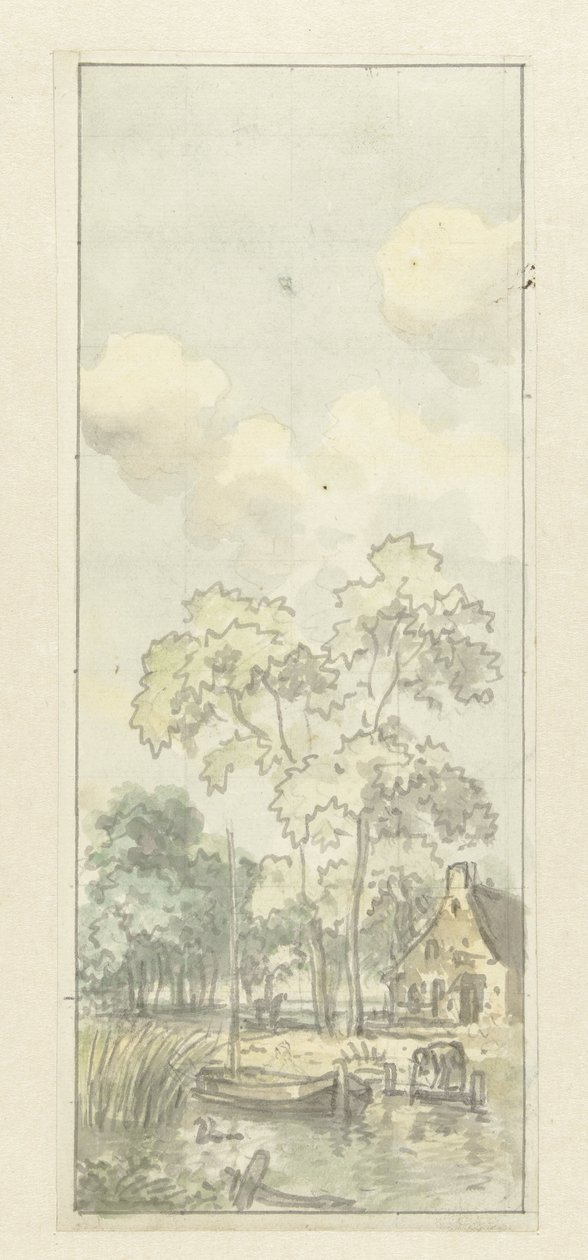 Desenho para pintura de papel de parede com paisagem holandesa de Jurriaan Andriessen