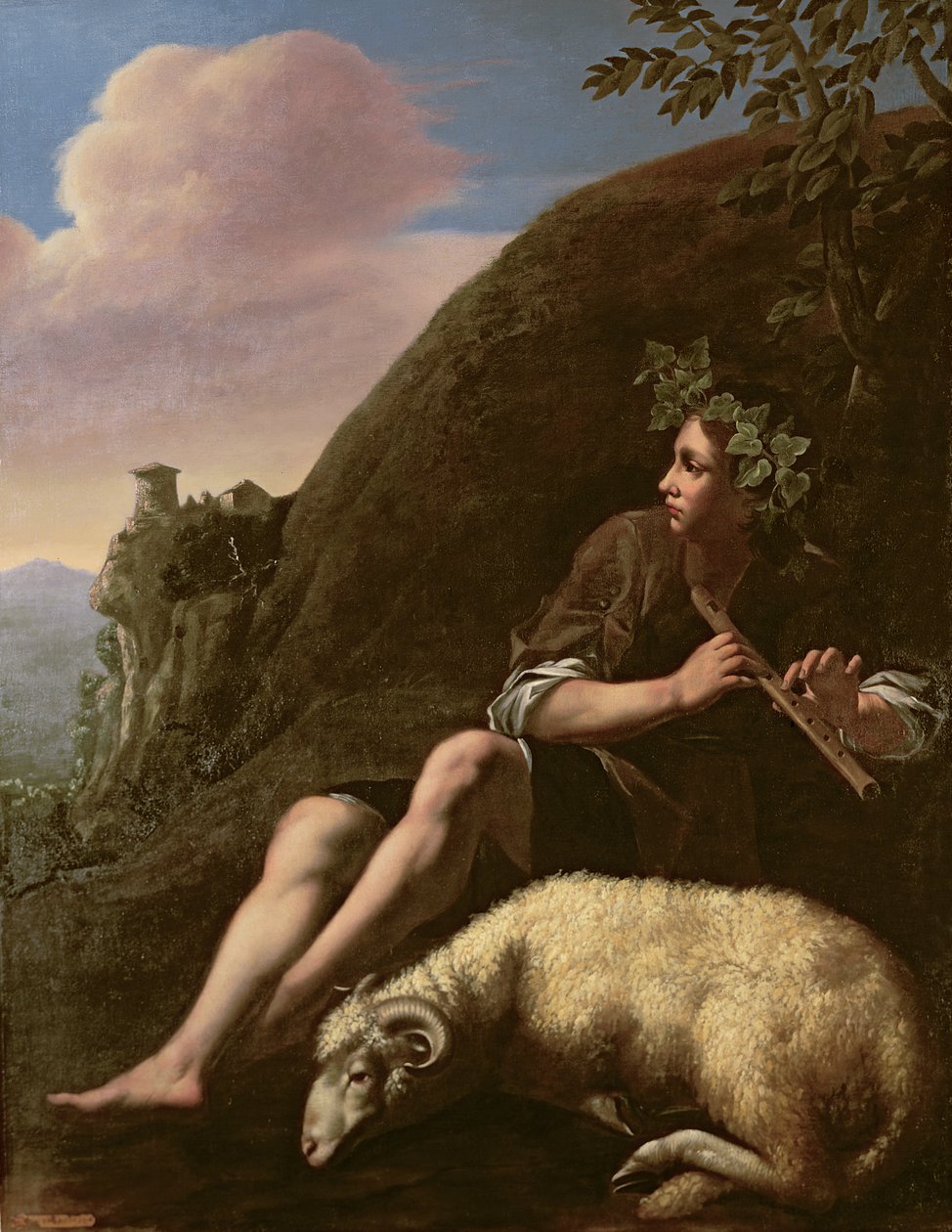 Pastoral, pastor e ovelhas (óleo sobre tela) (pós-restauro) de Jusepe de (follower of) Ribera