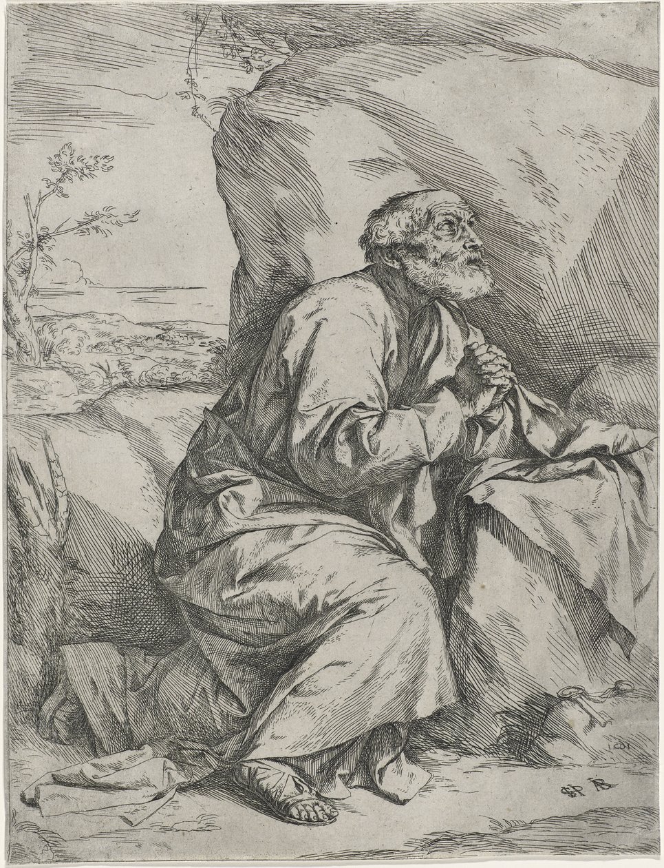 O penitente São Pedro, c.1621 (gravura com gravura sobre papel) de Jusepe de Ribera