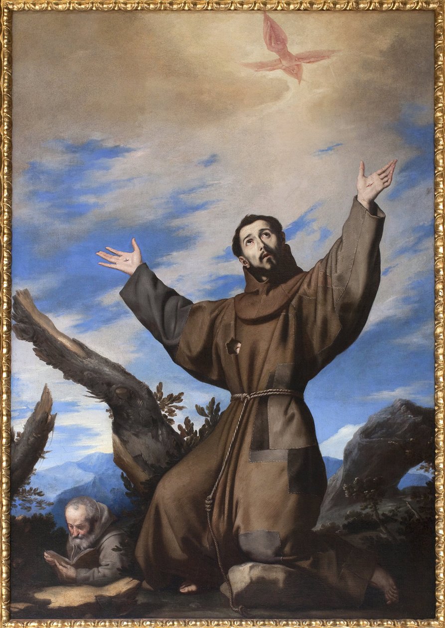 A estigmatização de São Fancois de Assis. Pintura da oficina de Jose de Ribera dit il Spagnoletto "o espanhol" (1591-1652), óleo sobre tela de Jusepe de Ribera