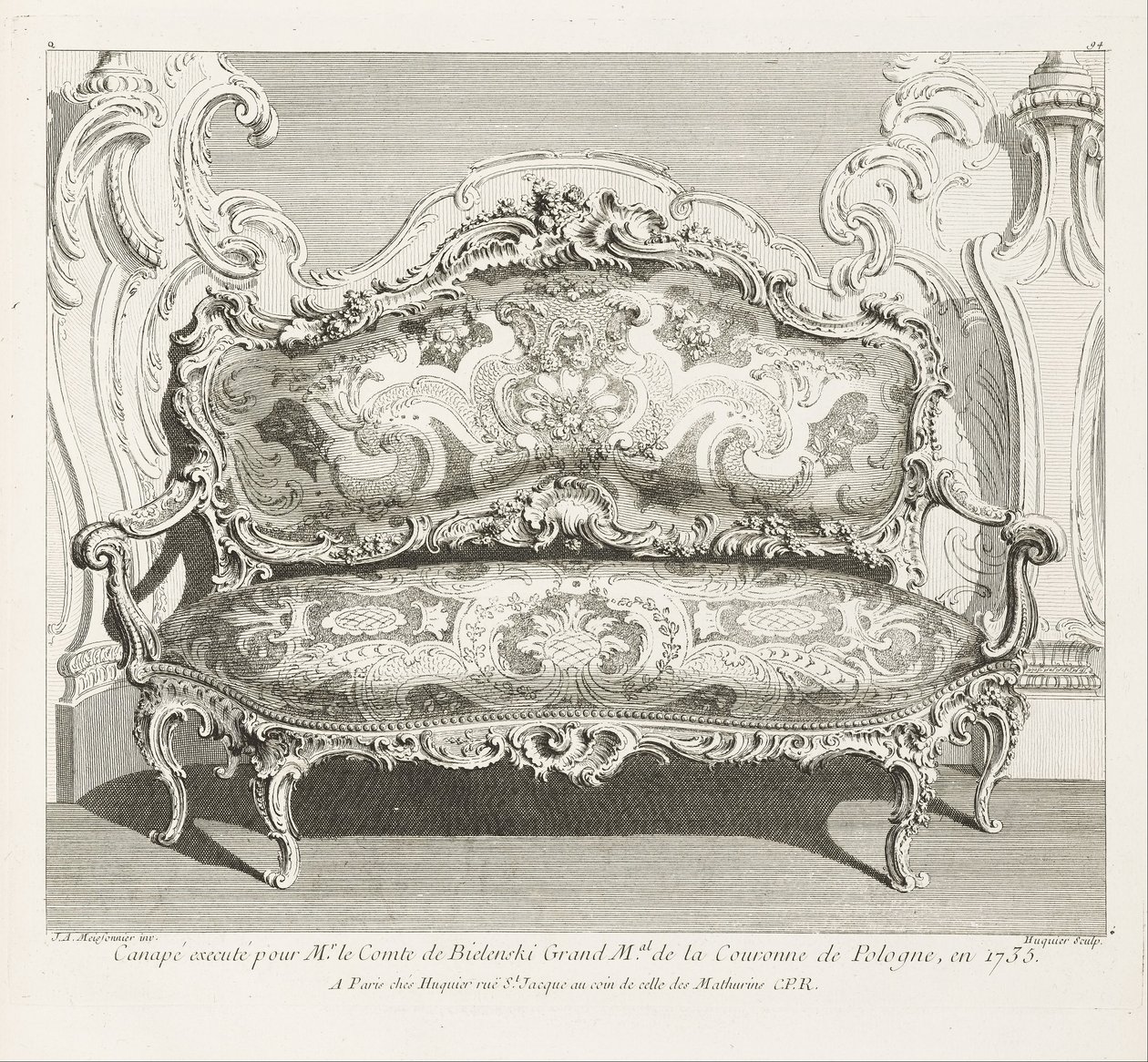 Sofá executado pelo Conde de Bielinski Grand M.al da Coroa Polonesa em 1735; Sofá ... de Juste Aurèle Meissonnier