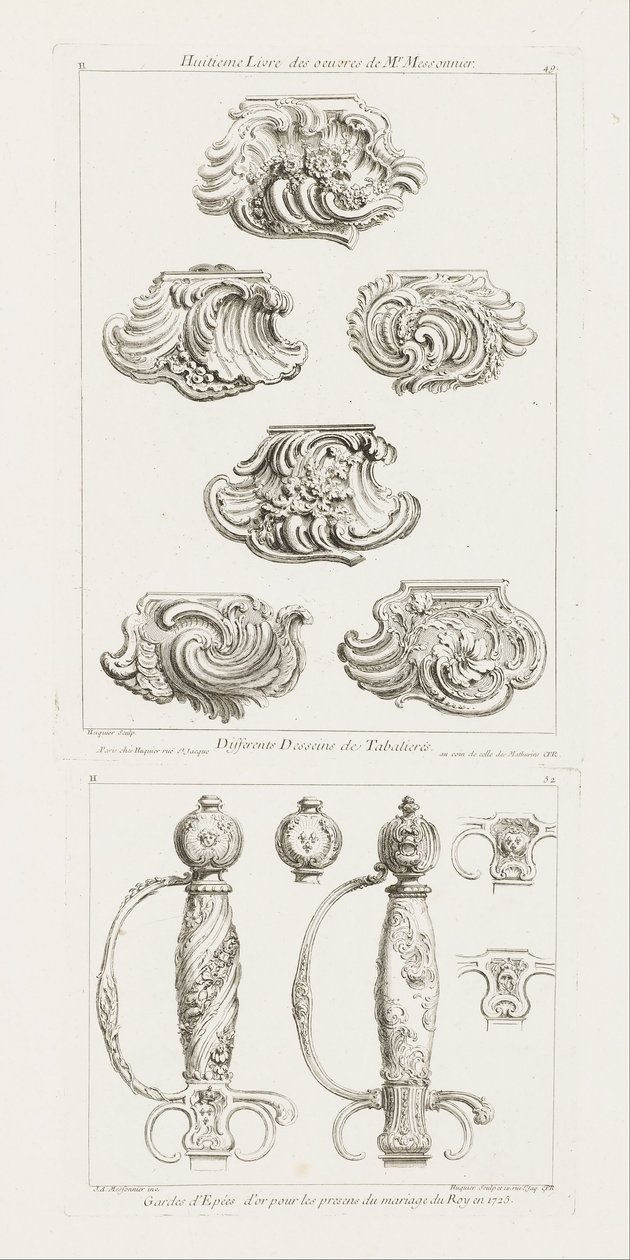 Desenhos diferentes para caixas de rapé, p. 49 em Oe ... de Juste Aurèle Meissonnier
