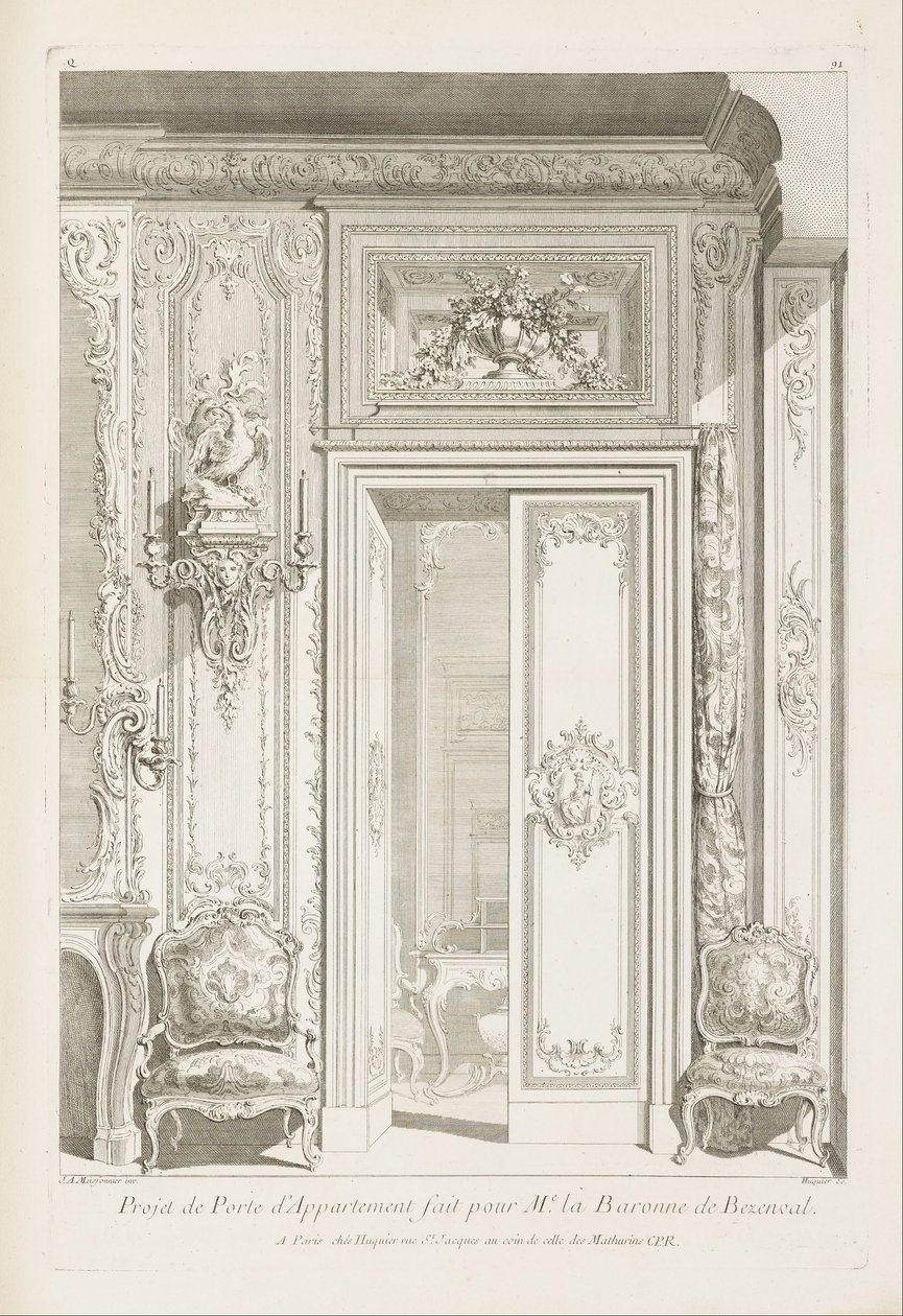 Projeto de porta de apartamento feito para mim Baronesa de Bezenval. Projeto de porta para Madame de ... de Juste Aurèle Meissonnier